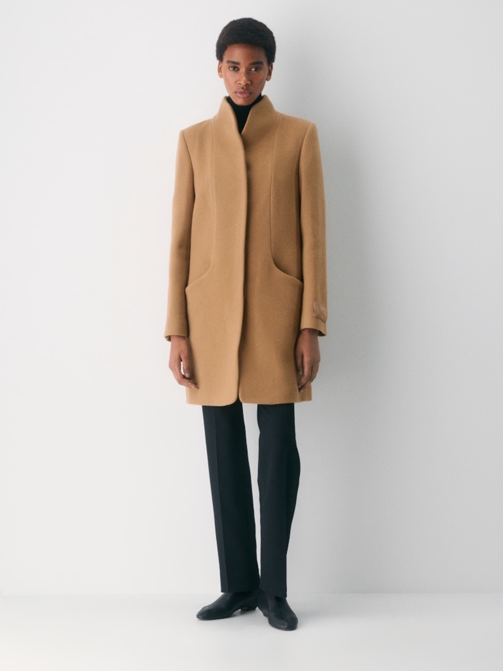 Aritzia Wilfred Cocoon Coat Mid Length Funnel Neck Wool Blend Camel S